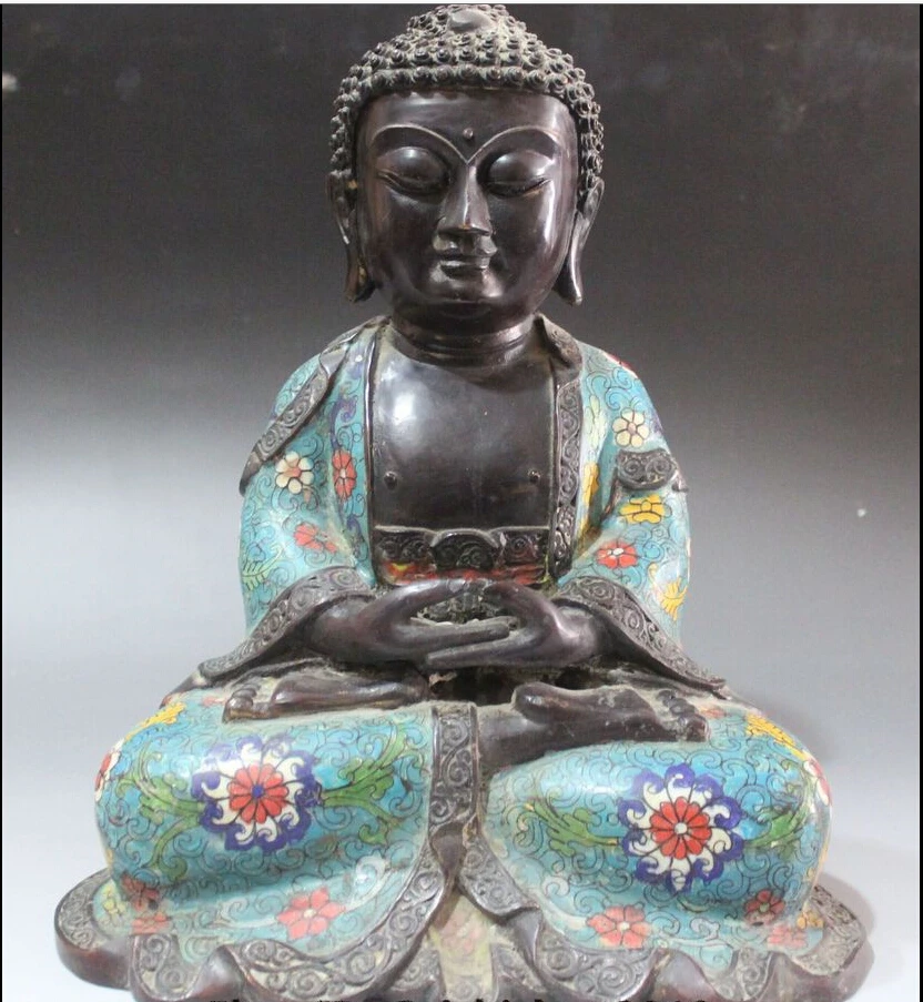 

12"Tibet Buddhism Fane Cloisonne Enamel Bronze Shakyamuni Amitabha Buddha Statue