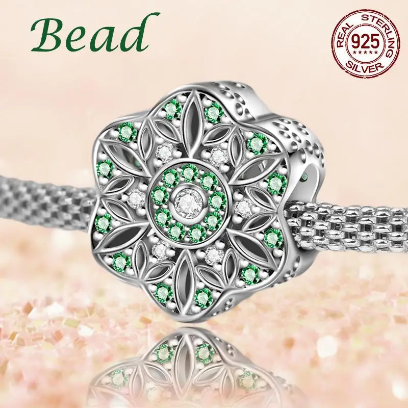 DALARAN Green Plant Flower DIY Charms 925 Sterling Silver Beads For Jewelry Making Handmade Women Gift Fit Bracelets Necklace