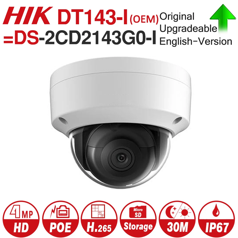 

HIKVISION OEM 4MP IP Camera DT143-I =DS-2CD2143G0-I security camera IP67 SD Card Slot IR 30m Dome Network Camera