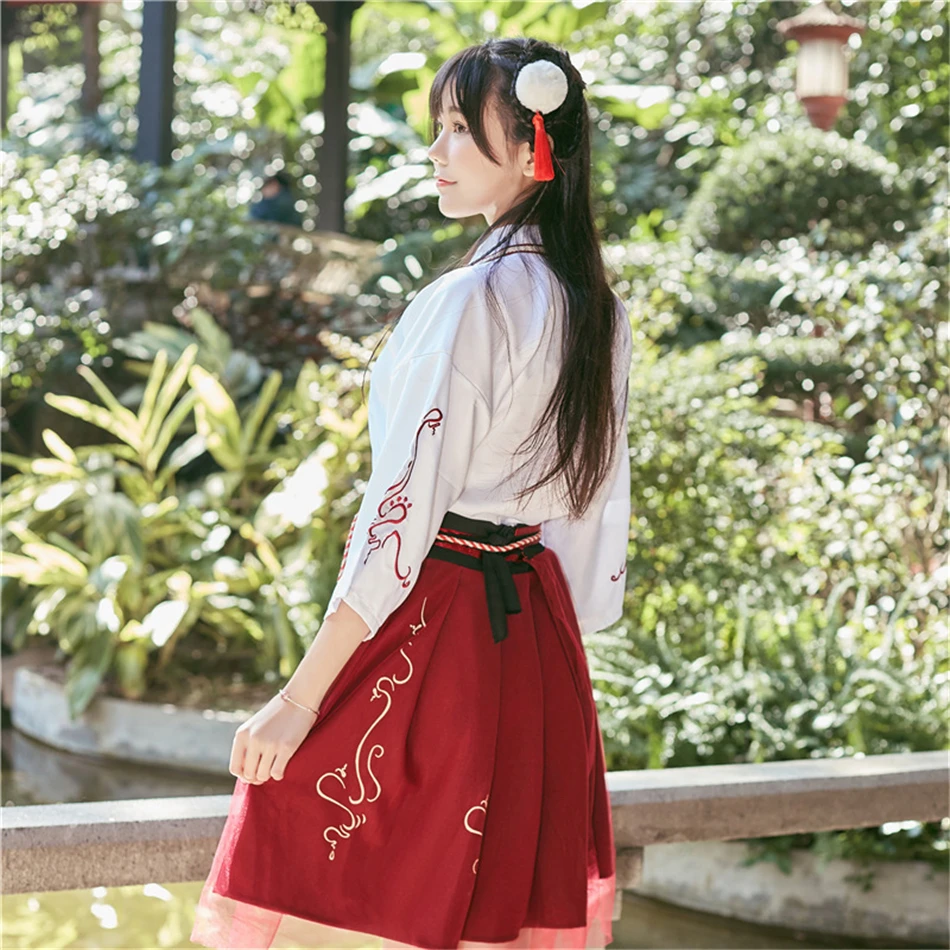 Традиционный китайский модный стиль древний костюм для женщин красный с длинным рукавом вышивка Hanfu платье принцессы для танцев