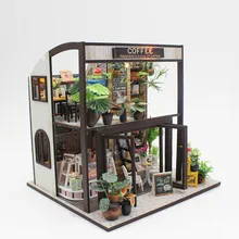 Сборка DIY мини-модель кофейного домика наборы деревянные миниатюрные кукольные домики миниатюрный кукольный домик игрушки с мебели светодиодный светильник подарки