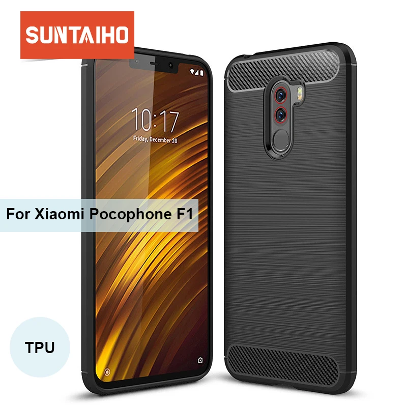 Suntaiho для Xiaomi Pocophone F1 чехол из углеродного волокна ударопрочный Задняя накладка