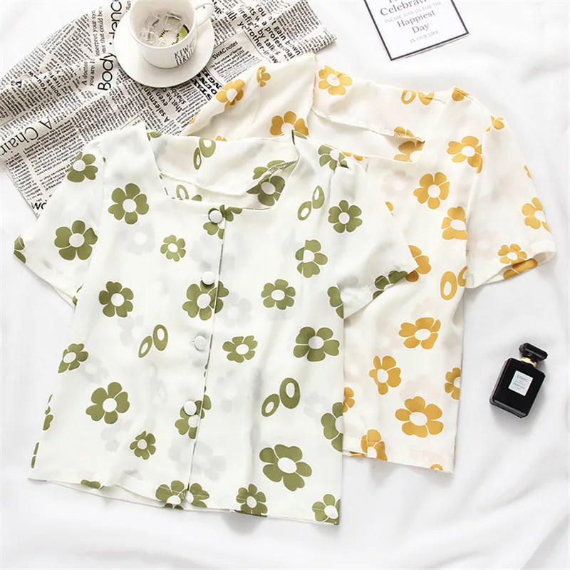 

2019 Hot New Sale Women Flower Printed Short Sleeve Loose Blouse For Women Sweet Tops Shirts Ladies Elegant Top Blusas