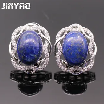 

JINYAO Fashion Earrings Exclusive Design Charm White Gold Color Natural Lapis Lazuli &AAA Cubic Zirconia Earrings For Women