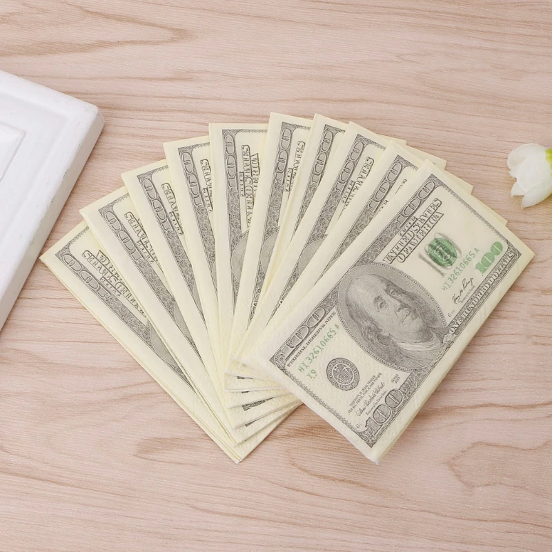 

9Pcs/1 Pack 3 Layers New Novelty Funny 100 Dollar Money Printed WC Bath Funny Pocket Tissue Paper Napkins Party Supplies Gift