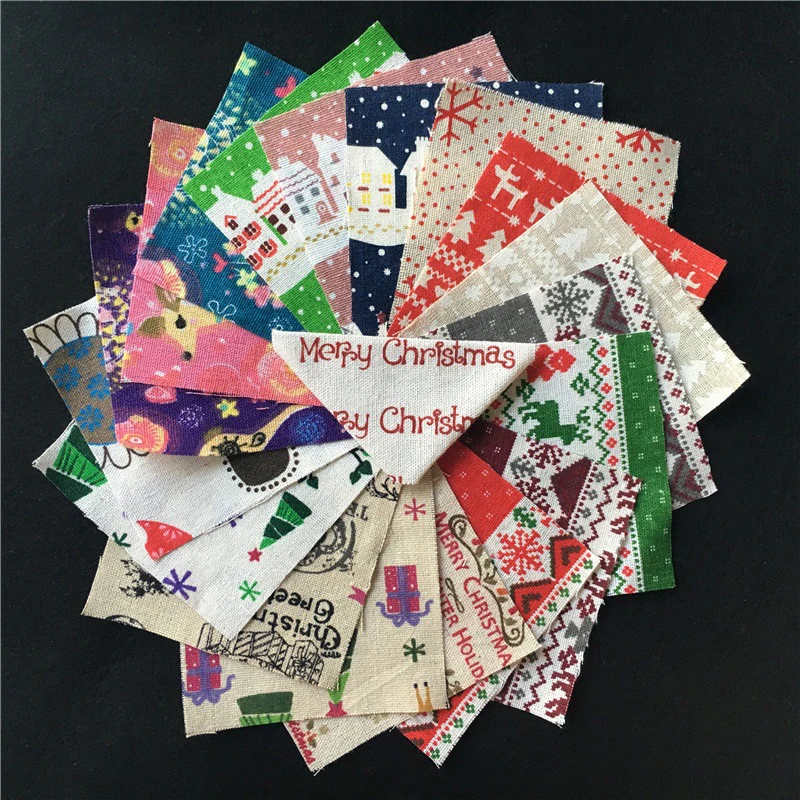 

20pcs 4" Mixed Christmas Pattern Cotton Linen Fabric Squares for DIY Quilting bags bed sheets patchwork