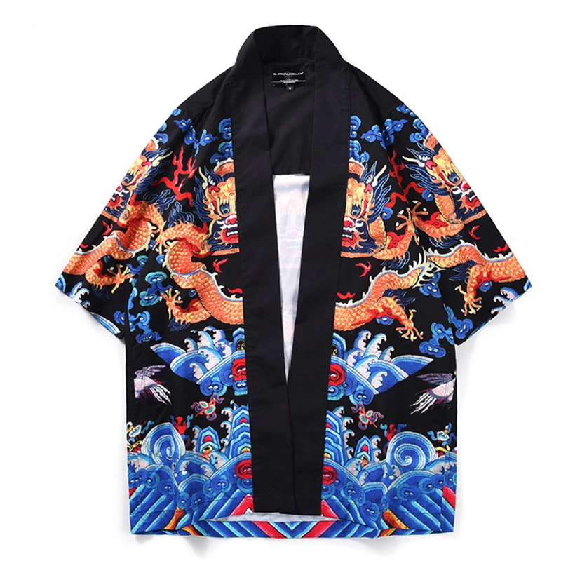 Самурайский Дракон принтин японское кимоно Haori для мужчин и женщин Китайский дракон Традиционная японская одежда американский размер