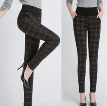 5XL 6XL 7XL 2016 Women Leggings Mid Waist Spring Fashion Cotton Slim Plaid Trousers Workout Pants Plus Size Leggings 4XL