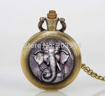 

Big Face Ganesh 12pcs Elephant Pocket Watches Necklace pendant Antique Bronzen photo locket Necklace locket Personalized Gift