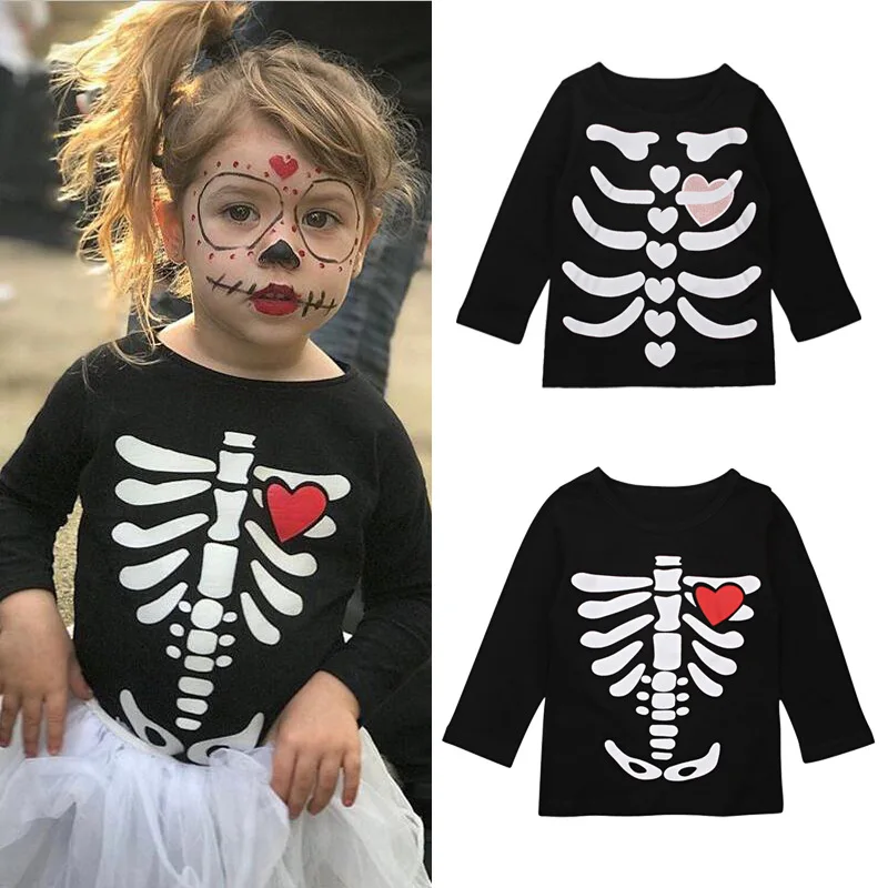 

Autumn new girls Halloween long sleeve bones love shirt T-shirt children's clothing girls clothing