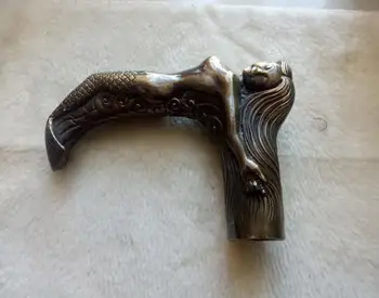 

Chinese Old Bronze Handmade Carved belle nude Collect Statue Walking Stick Head