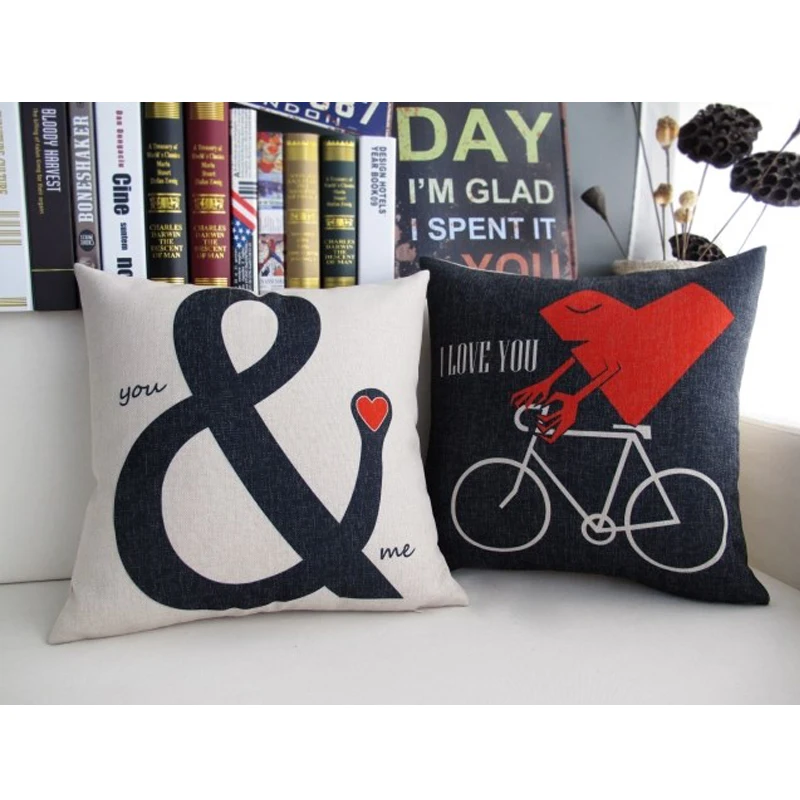 Nordic Simple Solid Black Red Heart Cushion  Mr & Mrs Lover Pillow Cover Home Decorative Decor Sofa Pillowcase