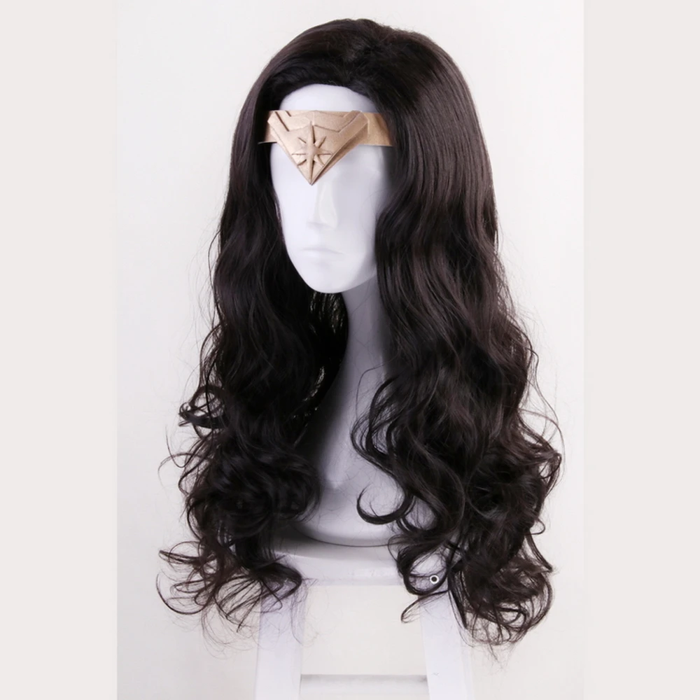 60cm Princess Diana Wonder Woman Cosplay Wig Black Long Curly Synthetic Hair Halloween Costume Party Wigs + Wig cap 60cm Princess Diana Wonder Woman Cosplay Wig Black Long Curly Synthetic Hair Halloween Costume Party Wigs + Wig cap