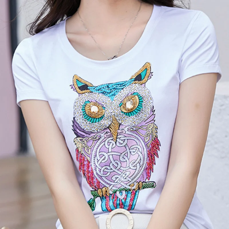 Ручной отбортовывые алмазные Camisetas Mujer 2021 летняя футболка для женщин S отделкой