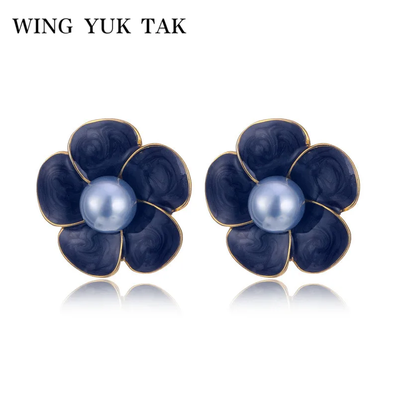 Женские серьги гвоздики из искусственного жемчуга wing yuk tak с эмалированными