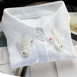 Рубашка супер преувеличены поддельные воротник рубашки свитер Collier Femme Осень Зима Европейский корень пряжи жемчужина Swan цепи Кристалл