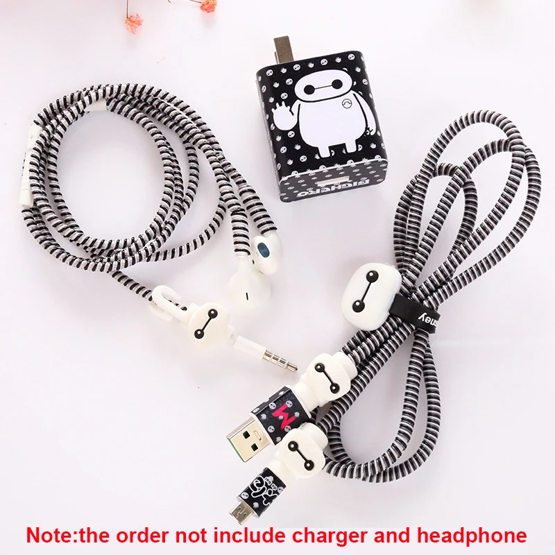 Мультяшное устройство для намотки кабеля протектор USB наклейка на зарядное