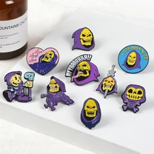 Esqueleto roxo esmalte pino mech assistente crânio amarelo emblemas broches saco roupas lapela pino clássico dos desenhos animados jóias punk osso pinos
