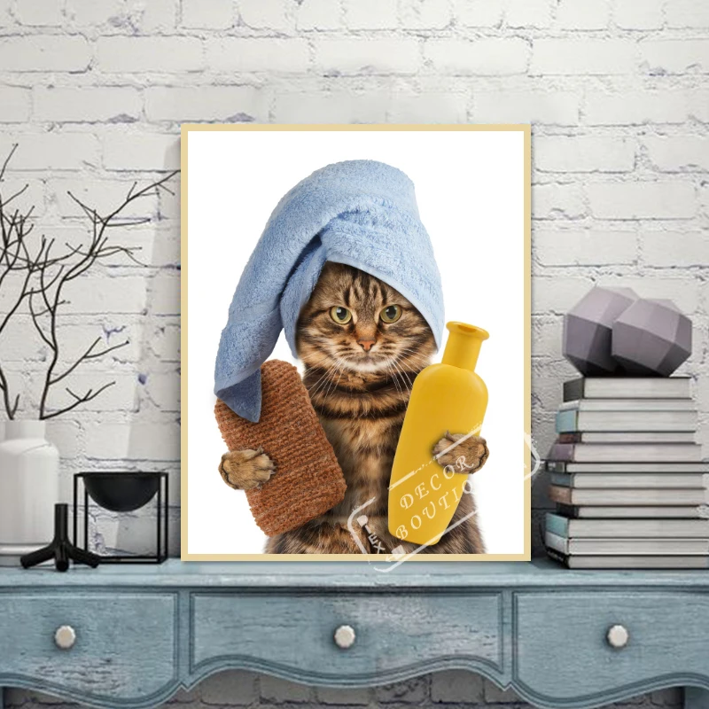 Картина из крафт холста с изображением кошки в ванну|decorative poster|bar postersposter map |