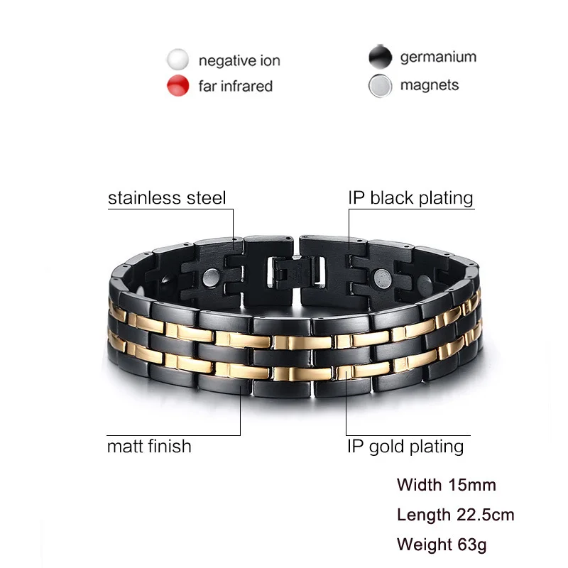 Meaeguet классический здоровый магнитотерапия браслет энергия черный/золотой цвет нержавеющая сталь мощность ювелирные изделия регулируемый - Окраска металла: SBRM-086