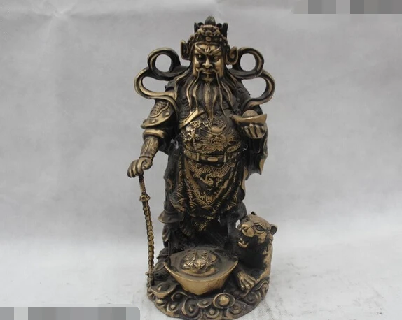 

free 12"China Pure Bronze Lucky Money drawing Martial god of wealth Statue fast