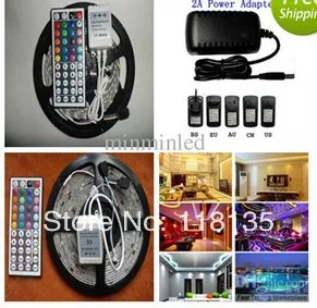 #cheap 5M roll 3528 SMD RGB LED Flexible Strip 300LEDs + 44 Key IR Remote + 12V 2A Adapter for Home Decor and DIY, Decoration LED
