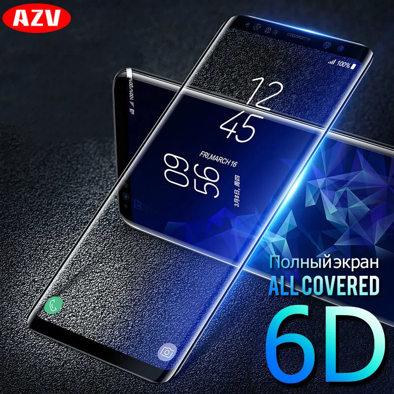 AZV 6D Screen Protector For Samsung Galaxy S8 S9 Note8 Curved Edge Glass For Samsung S9 S8 Plus S6 S7edge Plus Tempered Glass