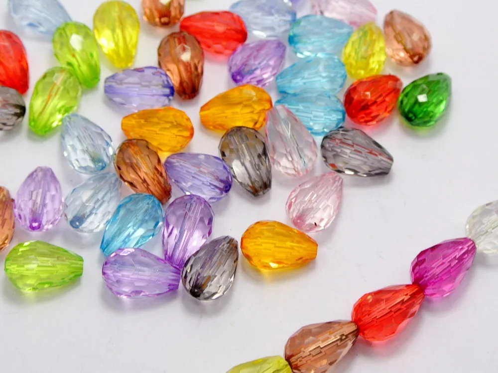 100 Mixed Colour Transparent Acrylic Faceted Teardrop Charm Beads 9X14mm | Украшения и аксессуары