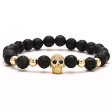 Faitheasy ювелирные изделия натуральные вулканического происхождения камень ручной носить с черными глазами череп четыре цвета браслет ювелирные изделия для мужчин