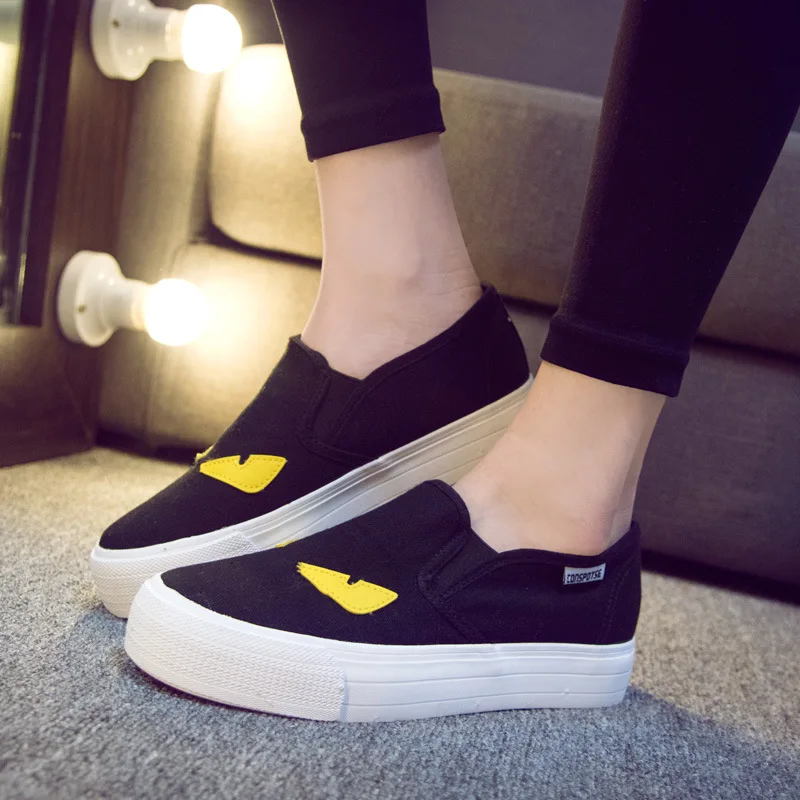 

2018 little monsters loafers demon big eyes a pedal thick lazy canvas shoes flat female casual shoes women