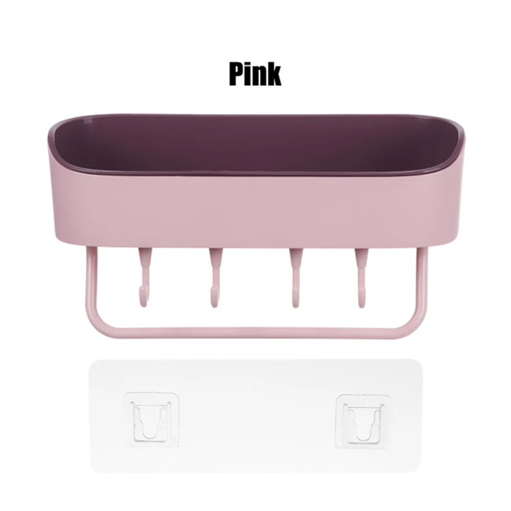 Новая Пластиковая Полка для ванной комнаты без ударов, держатель для геля для душа и шампуня - Цвет: Розовый