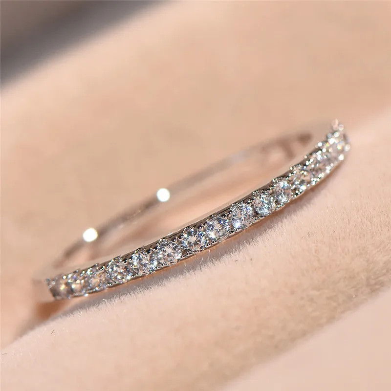 Бамос женский кристалл простой круглый кольцо 925 серебро Заполненные ювелирные изделия Роскошные CZ камень кольцо Свадьба обручальные кольца для женщин