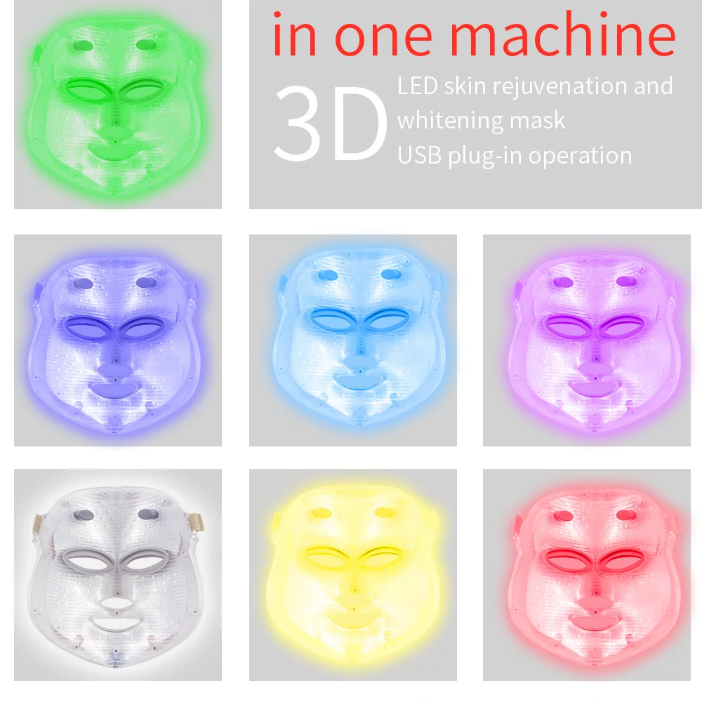 Фотон Электрический светодиодный маска для лица 7 цветов светодиодный с кожу шеи омоложение против морщин Acne фотона уход за кожей салон инструмент