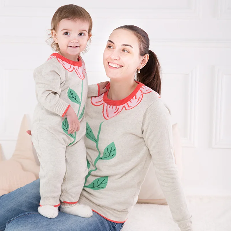 Семейные рождественские наряды, одежда для мамы и ребенка, свитер для всей семьи, Одинаковая одежда, свитер для мамы и ребенка, Вязаный комбинезон