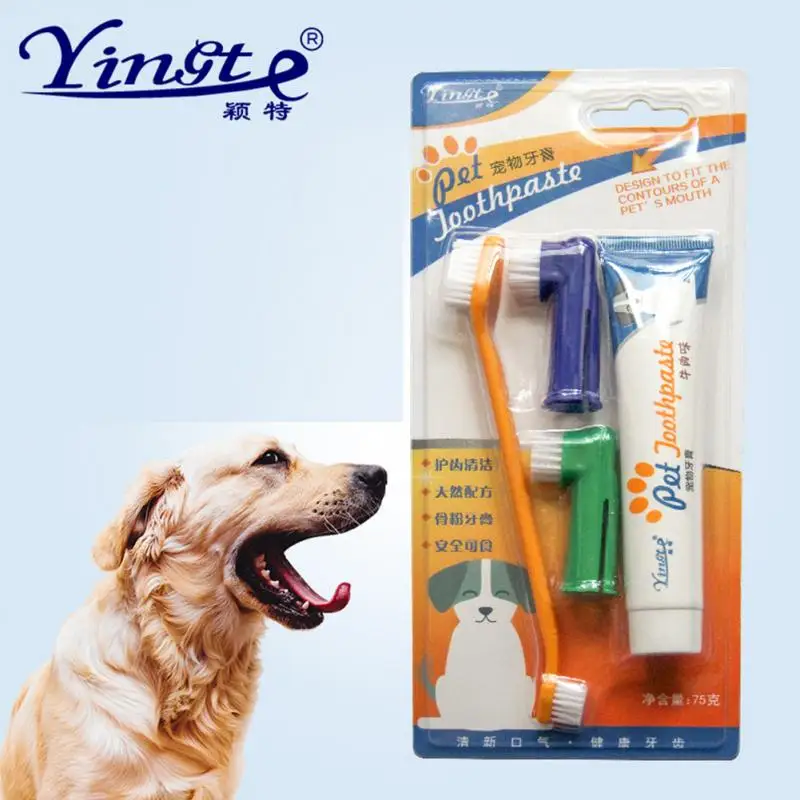 

HOUSEEN Pet Toothbrush Set Hot Puppy Vanilla/Beef Taste Toothbrush Toothpaste Dog Cat Finger Tooth Back Up Brush Care Wholesales