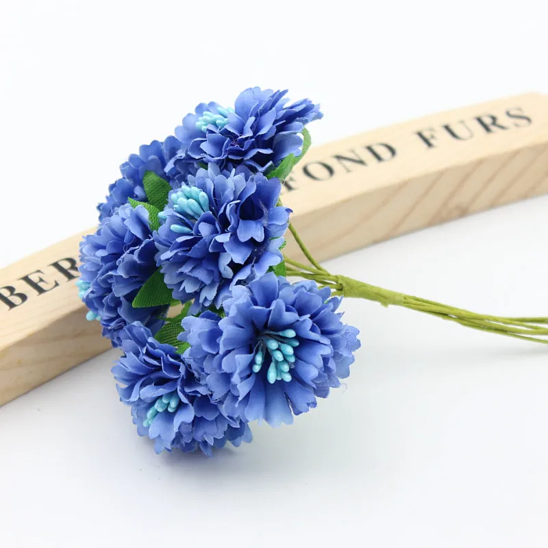 6 шт./лот, 4 см, шелк, Dendranthema, искусственный цветок для свадьбы, вечеринки, дома, хризантема, украшение, ручной работы, цветы, ремесло, цветок - Цвет: Blue
