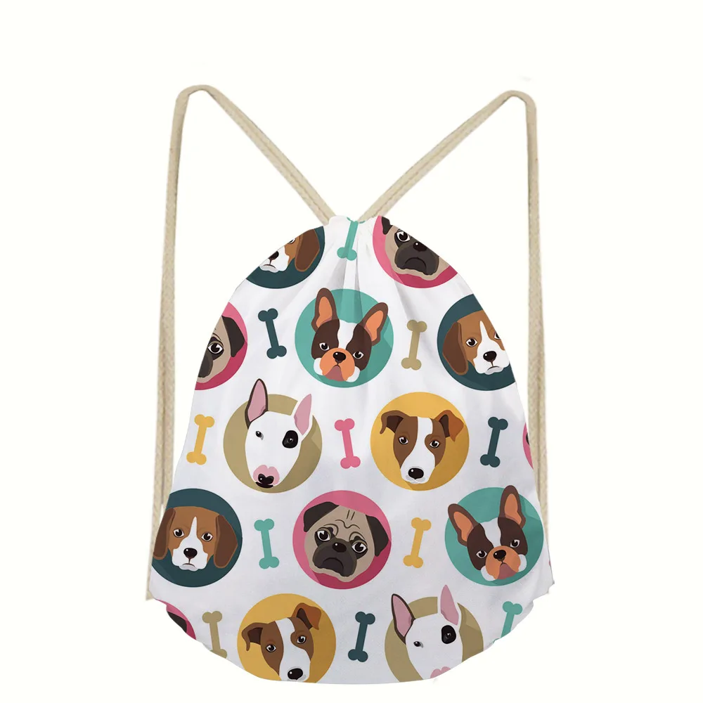Cute Bull Terrier Printed Small Drawstring Bags Girls Casual Dog Pattern Backpack Women s Mochila Sport