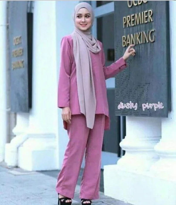 

Muslim Women Light Purple Long Sleeve Sets Tops And Pants Islamic Dubai Moroccan Turkey Female Fashion Clothing