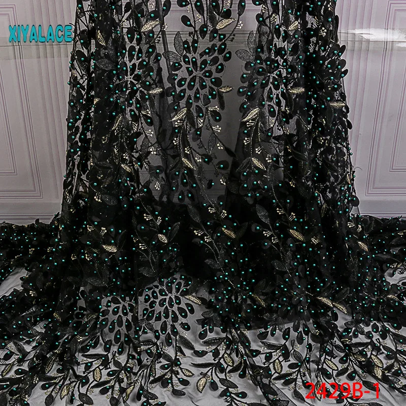 

Nigerian Beaded Lace Fabric 2019 High Quality African 3D Net Lace Fabric Wedding French Tulle Lace Material For Dress YA2429B-1