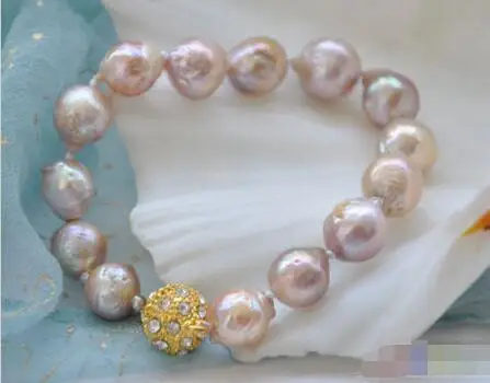 

Hot selling free shipping********8" 13mm LAVENDER almost round KESHI REBORN PEARL bracelet