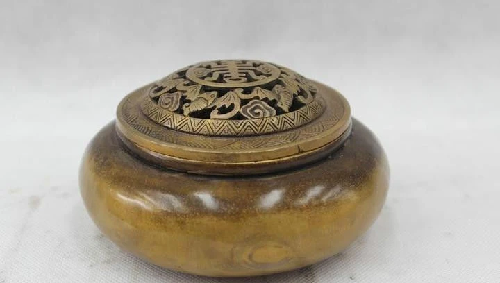 

3"China Folk Pure Bronze Lucky flower Wealth Burner incense burner Pot Statue