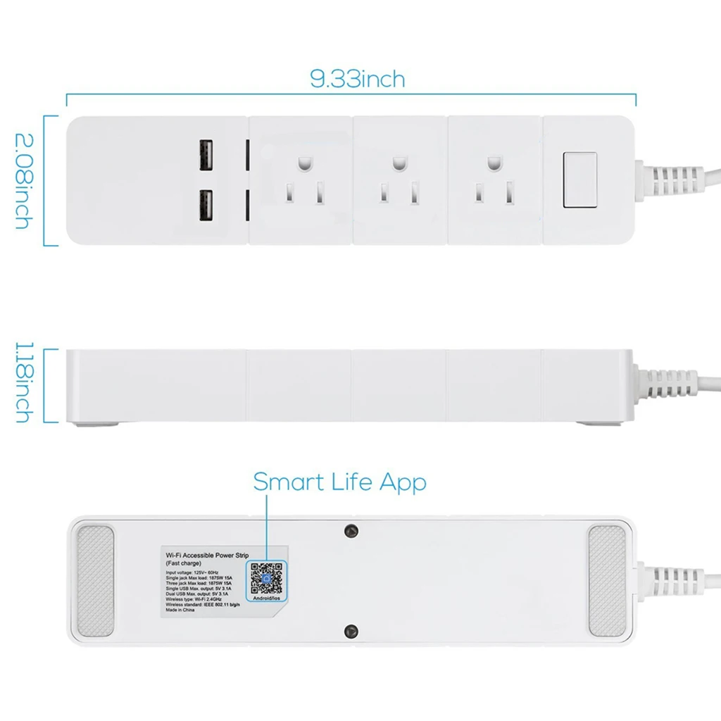 Умная электрическая розетка умная плата с 3 розетками переменного тока 2 USB