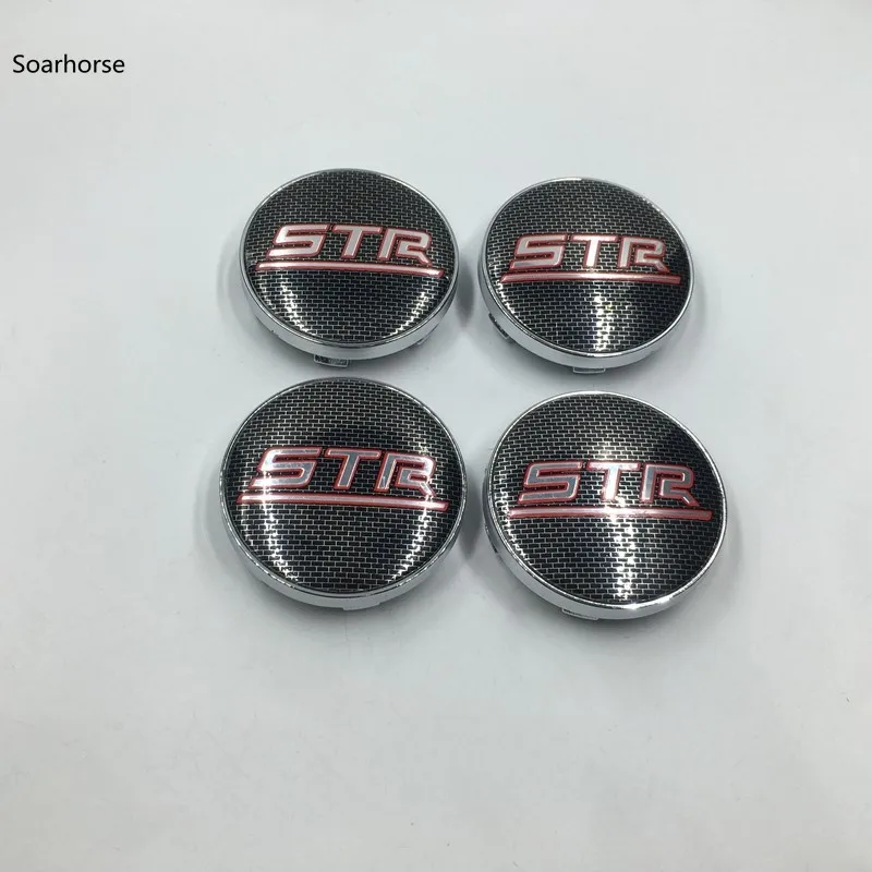 Soarhorse 4pcs 60mm Black Grid STR Emblem Auto Wheel Center Caps Badge Hub Covers