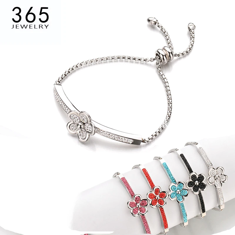 

New Brand Stainless Steel Adjustable Chain Bracelets Gold Crystal Stone Flower Bracelet For Women Pulseras Mujer Gift