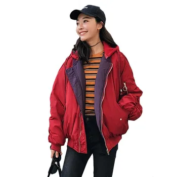 

2020 Winter Autumn Parka Women's Warm Thick Coat Hit Color Patchwork With Hooded Jacket Loose Oversize Parka Women Jacket