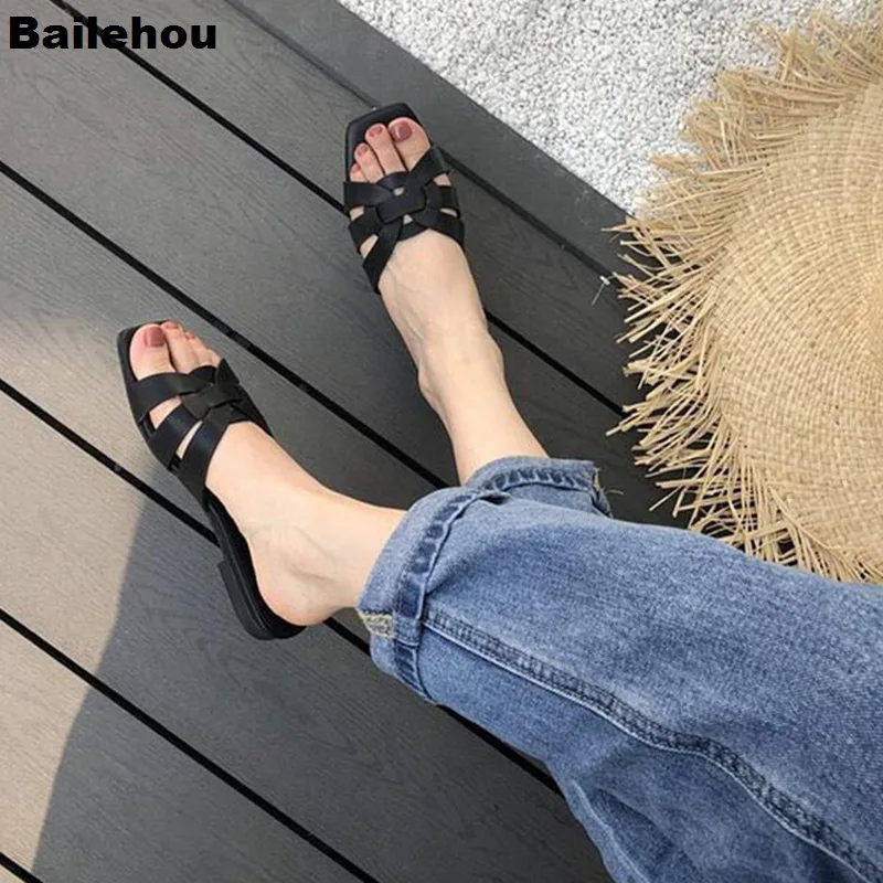 Bailehou 2019 Новые повседневные тапочки на плоской подошве летние пляжные шлепанцы