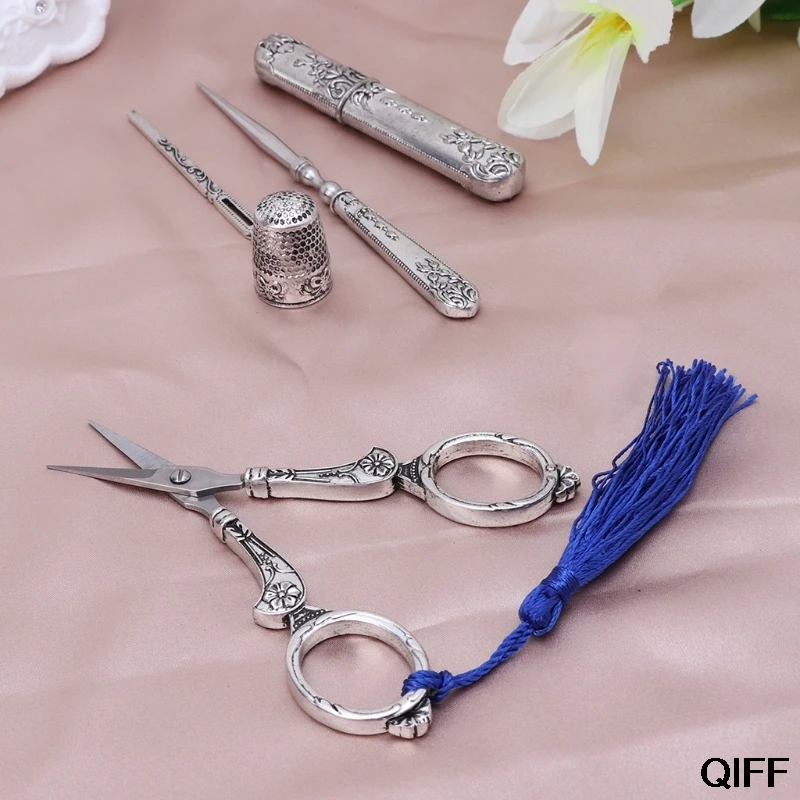 Для детей возрастом от 1 до комплект Винтаж ножница для вышивки иглы чехол наперсток для шитья Awl инструменты для шитья May06