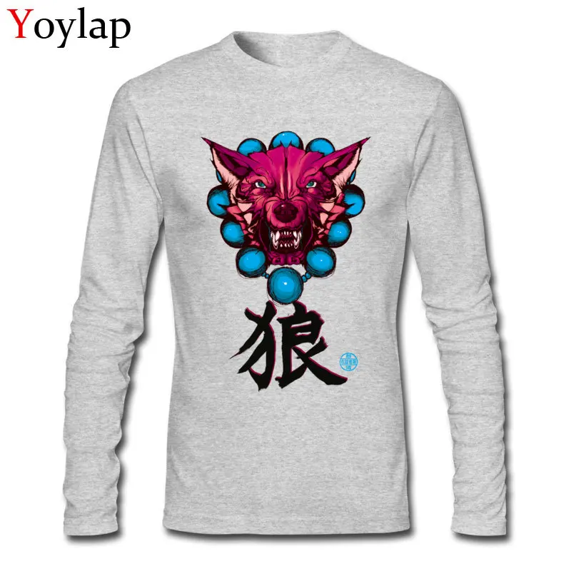 Design T Shirts Slim Fit Crew Neck Okami All Cotton Student Tops Shirt Printed On Long Sleeve Sweatshirts Top Quality Okami grey