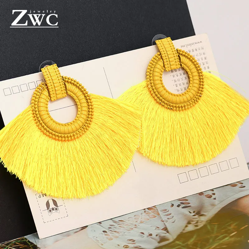 yellow ZWC, модные, богемные, с кисточками, винтажные, массивные, висячие серьги для женщин, черные, красные, желтые, большие висячие серьги с бахромой, ювелирные изделия - Окраска металла: yellow