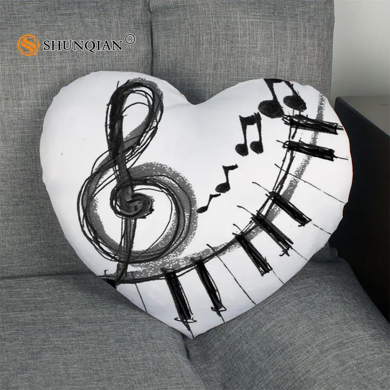 

music art Heart Shape Pillow Cover Size 41x36cm,47x42cm New arrival Custom zipper Pillowcase Cover